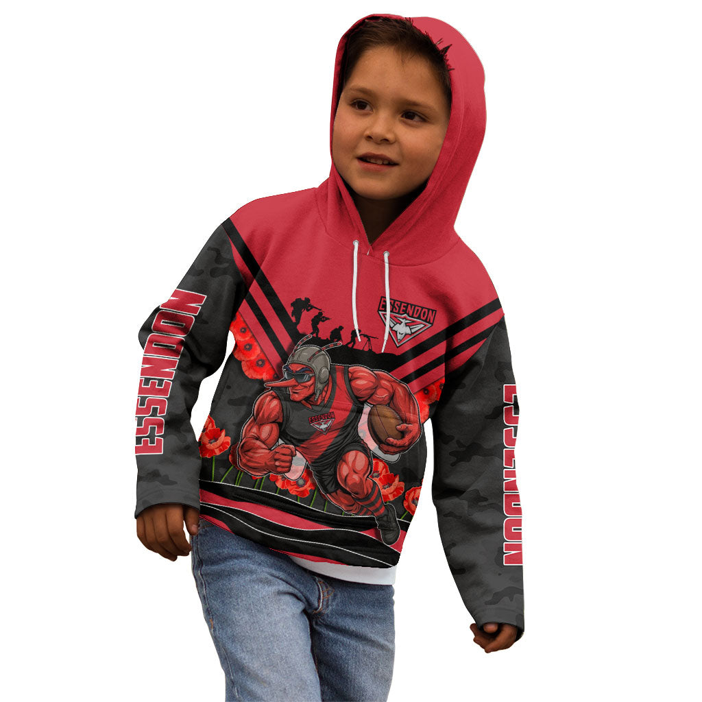 Personalised Essendon Bombers ANZAC Kid Hoodie Military Remembrance Australian Football Mascot Camouflage