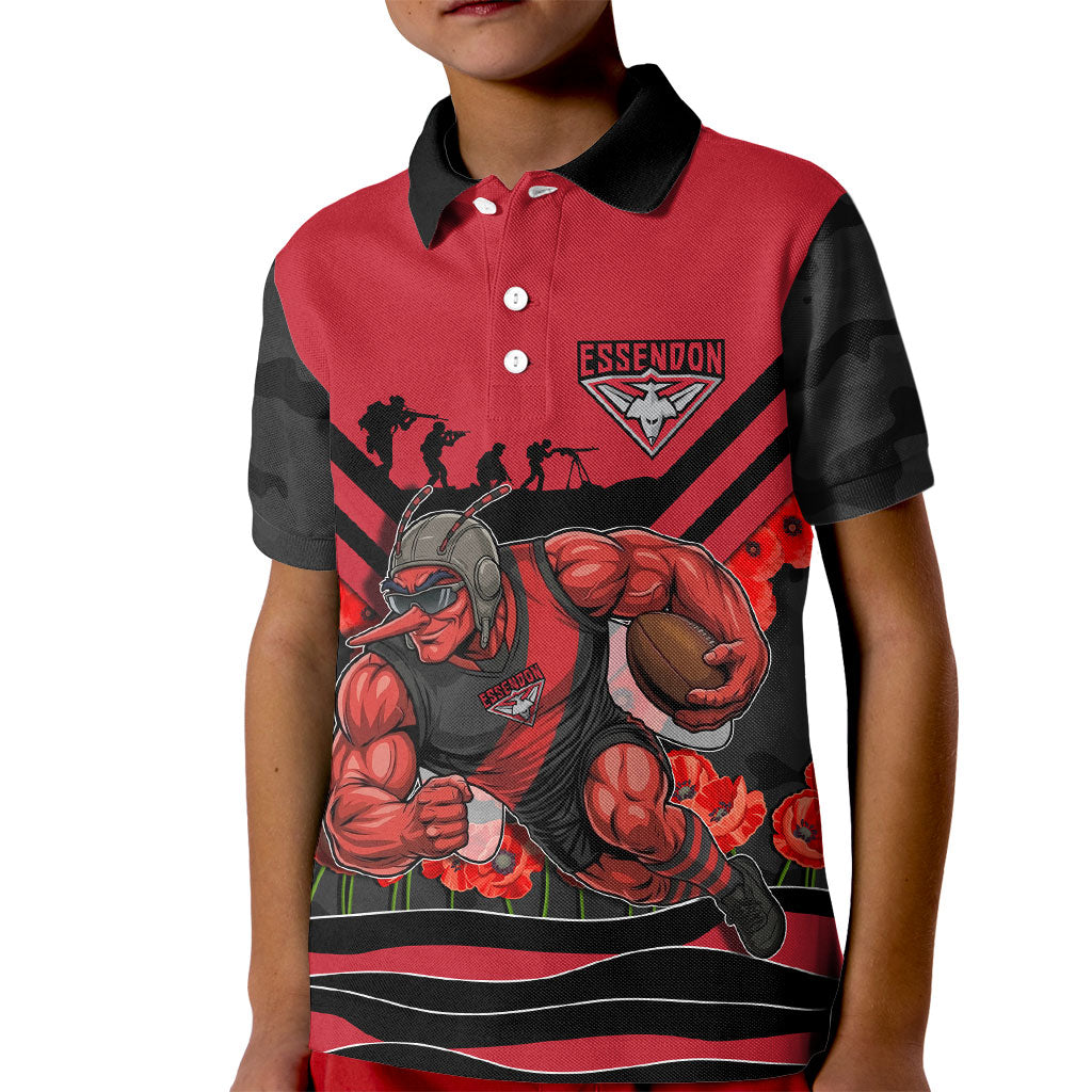 Personalised Essendon Bombers ANZAC Kid Polo Shirt Military Remembrance Australian Football Mascot Camouflage