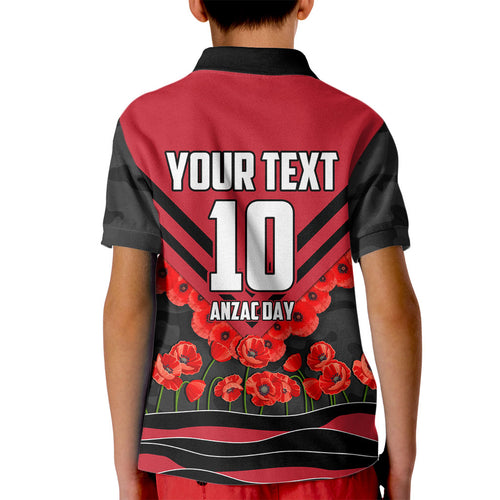 Personalised Essendon Bombers ANZAC Kid Polo Shirt Military Remembrance Australian Football Mascot Camouflage