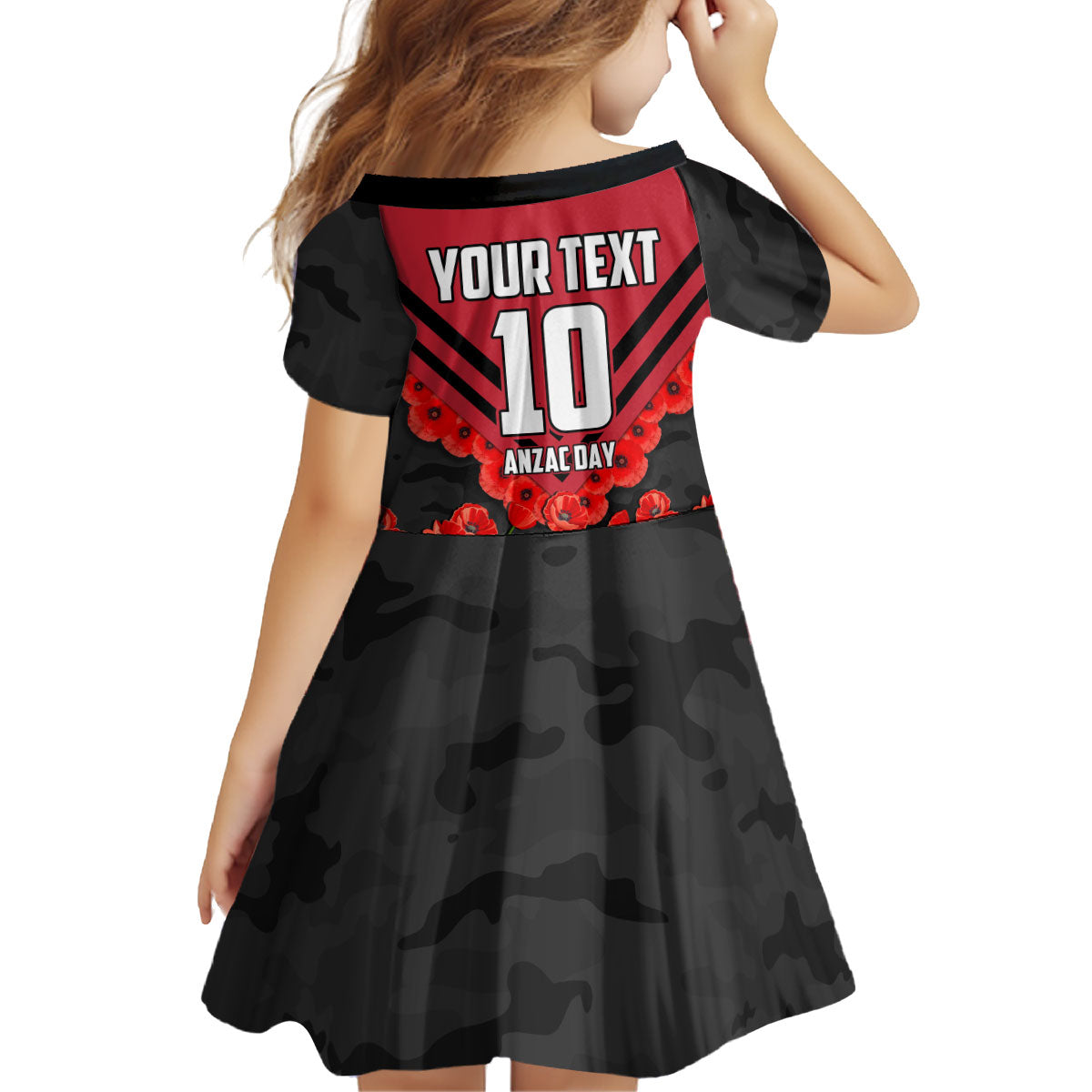 Personalised Essendon Bombers ANZAC Kid Short Sleeve Dress Military Remembrance Australian Football Mascot Camouflage