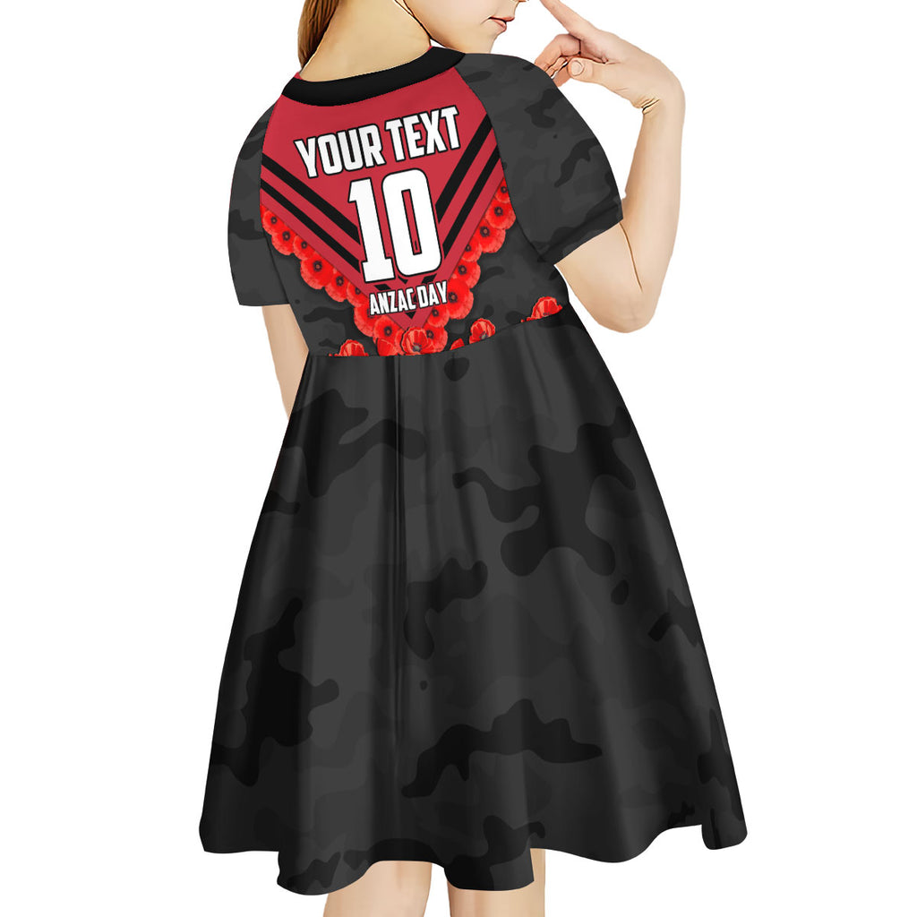 Personalised Essendon Bombers ANZAC Kid Short Sleeve Dress Military Remembrance Australian Football Mascot Camouflage
