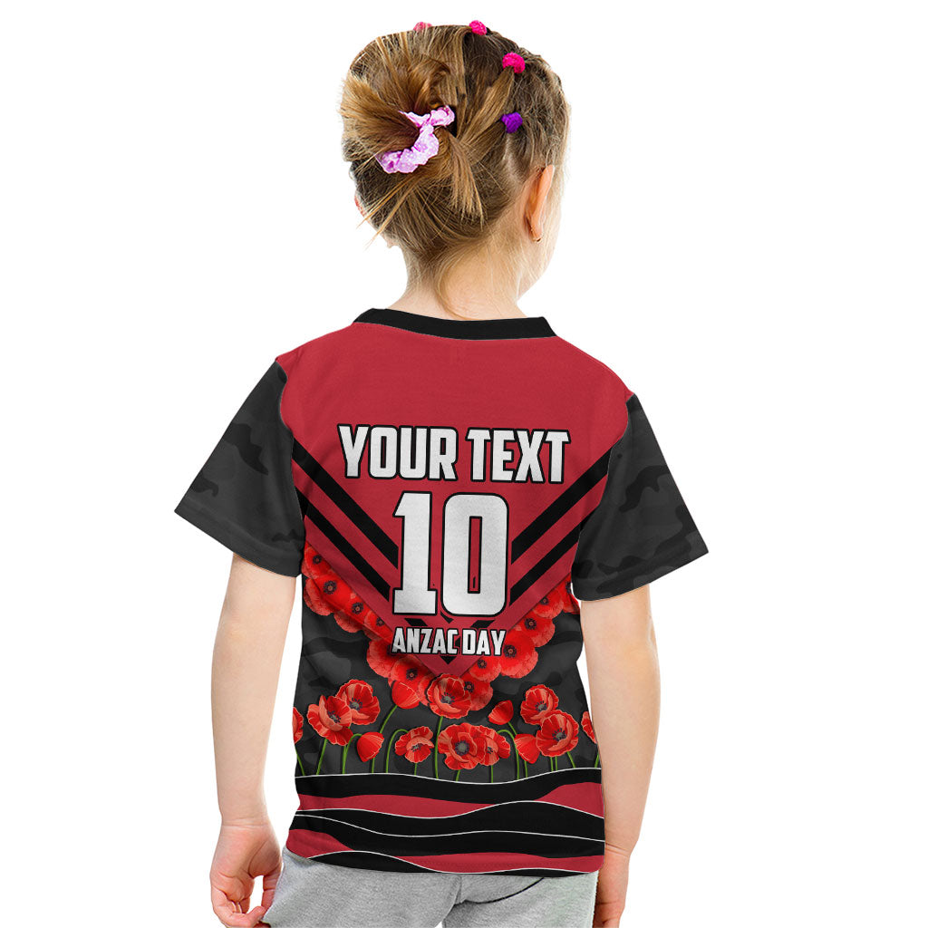 Personalised Essendon Bombers ANZAC Kid T Shirt Military Remembrance Australian Football Mascot Camouflage