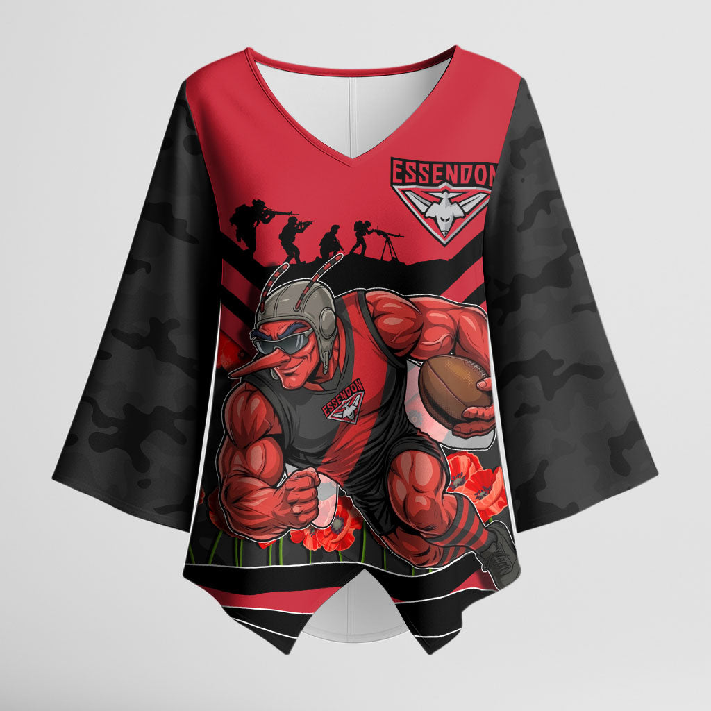 Personalised Essendon Bombers ANZAC Kimono Sleeve Blouse Military Remembrance Australian Football Mascot Camouflage