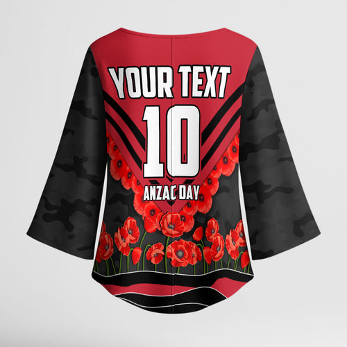 Personalised Essendon Bombers ANZAC Kimono Sleeve Blouse Military Remembrance Australian Football Mascot Camouflage