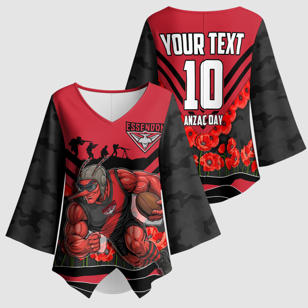 Personalised Essendon Bombers ANZAC Kimono Sleeve Blouse Military Remembrance Australian Football Mascot Camouflage
