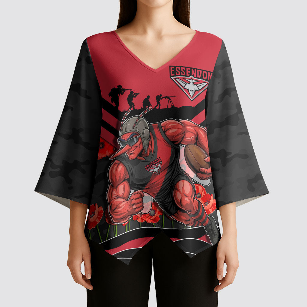 Personalised Essendon Bombers ANZAC Kimono Sleeve Blouse Military Remembrance Australian Football Mascot Camouflage