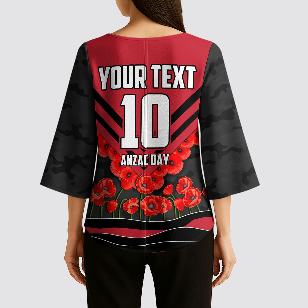 Personalised Essendon Bombers ANZAC Kimono Sleeve Blouse Military Remembrance Australian Football Mascot Camouflage