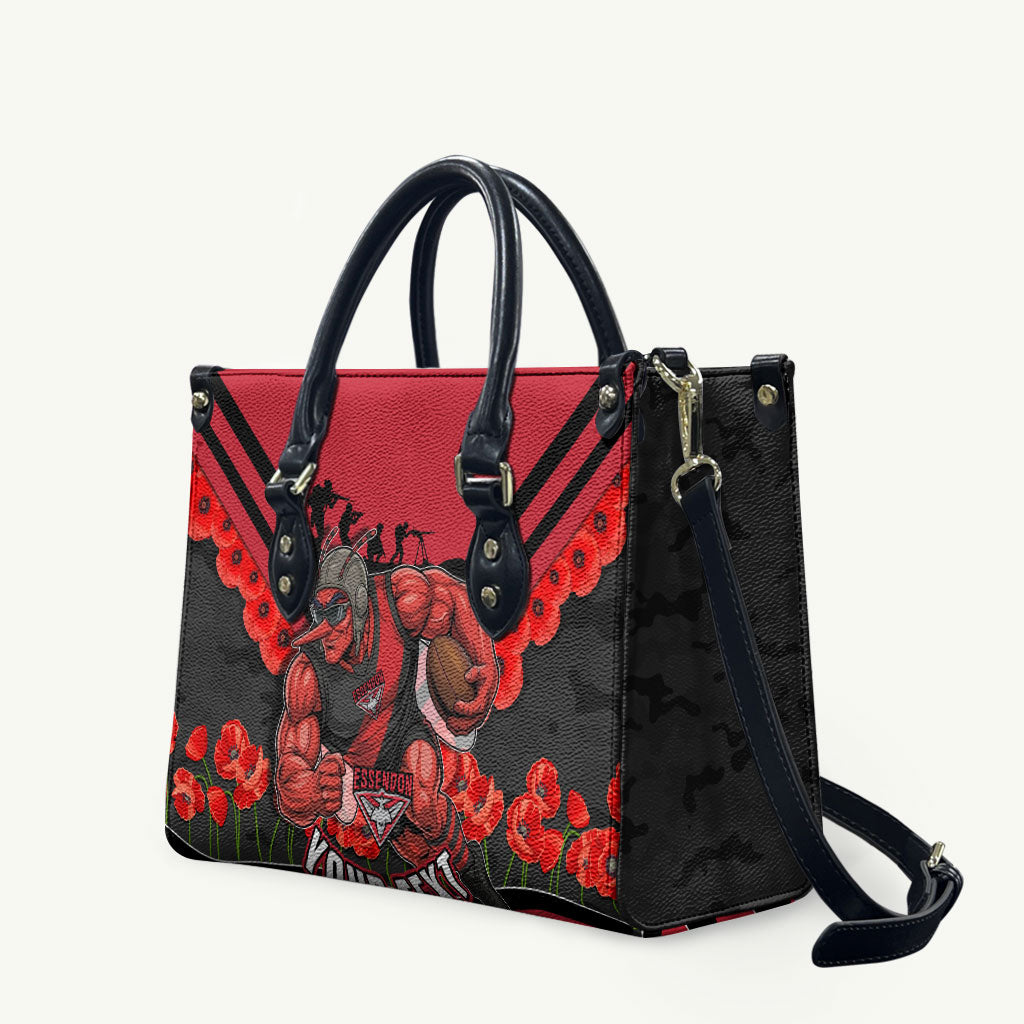 Personalised Essendon Bombers ANZAC Leather Bag Military Remembrance Australian Football Mascot Camouflage
