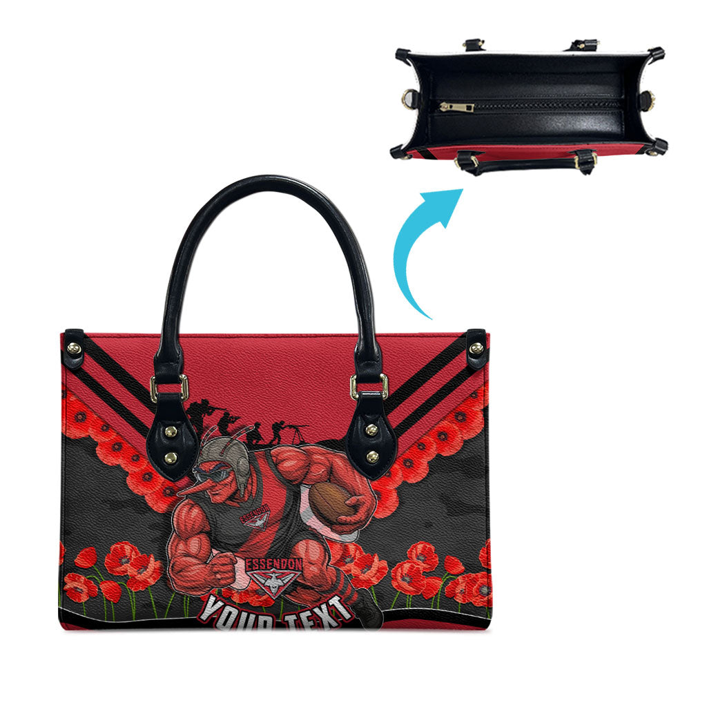 Personalised Essendon Bombers ANZAC Leather Bag Military Remembrance Australian Football Mascot Camouflage
