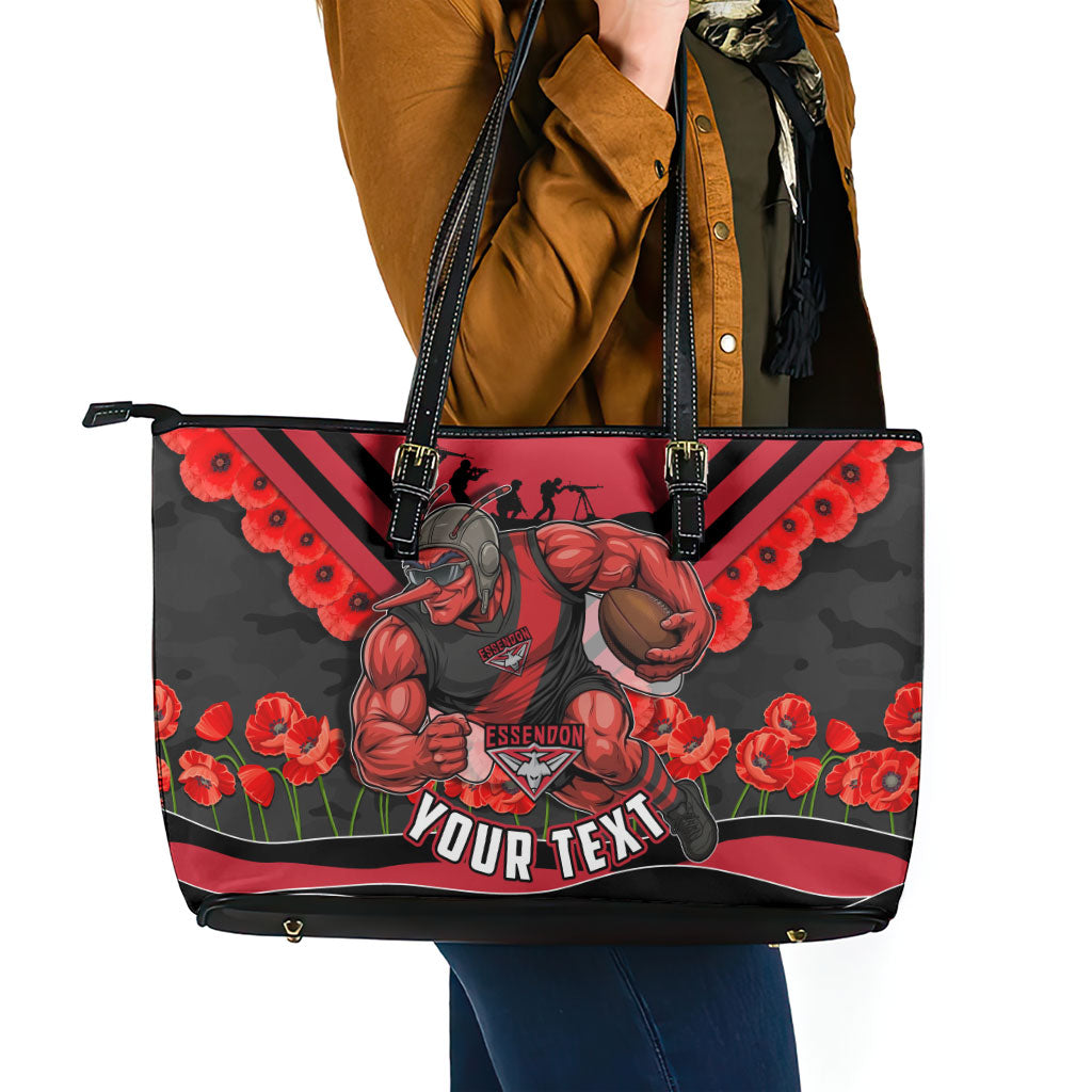 Personalised Essendon Bombers ANZAC Leather Tote Bag Military Remembrance Australian Football Mascot Camouflage