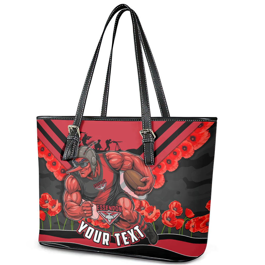 Personalised Essendon Bombers ANZAC Leather Tote Bag Military Remembrance Australian Football Mascot Camouflage