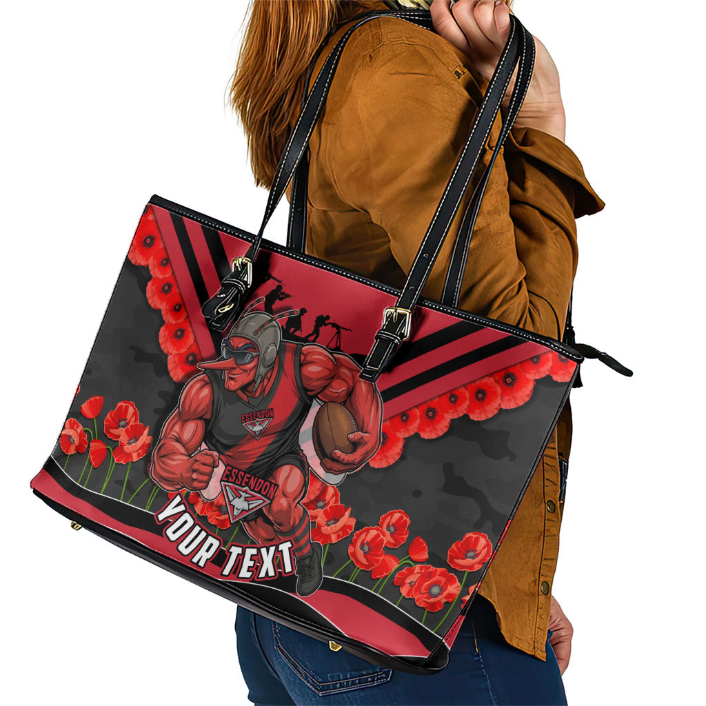Personalised Essendon Bombers ANZAC Leather Tote Bag Military Remembrance Australian Football Mascot Camouflage