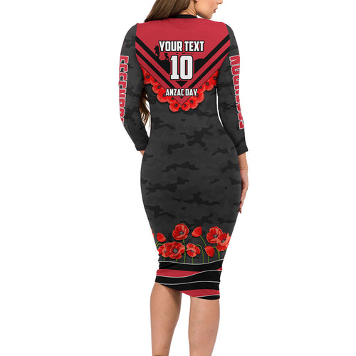 Personalised Essendon Bombers ANZAC Long Sleeve Bodycon Dress Military Remembrance Australian Football Mascot Camouflage