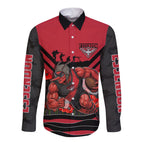 Personalised Essendon Bombers ANZAC Long Sleeve Button Shirt Military Remembrance Australian Football Mascot Camouflage
