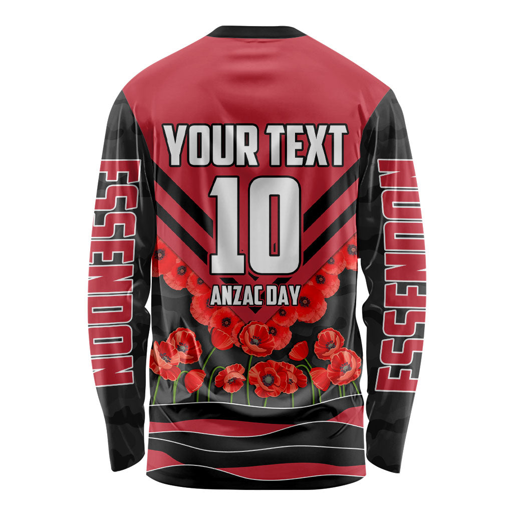 Personalised Essendon Bombers ANZAC Long Sleeve Shirt Military Remembrance Australian Football Mascot Camouflage