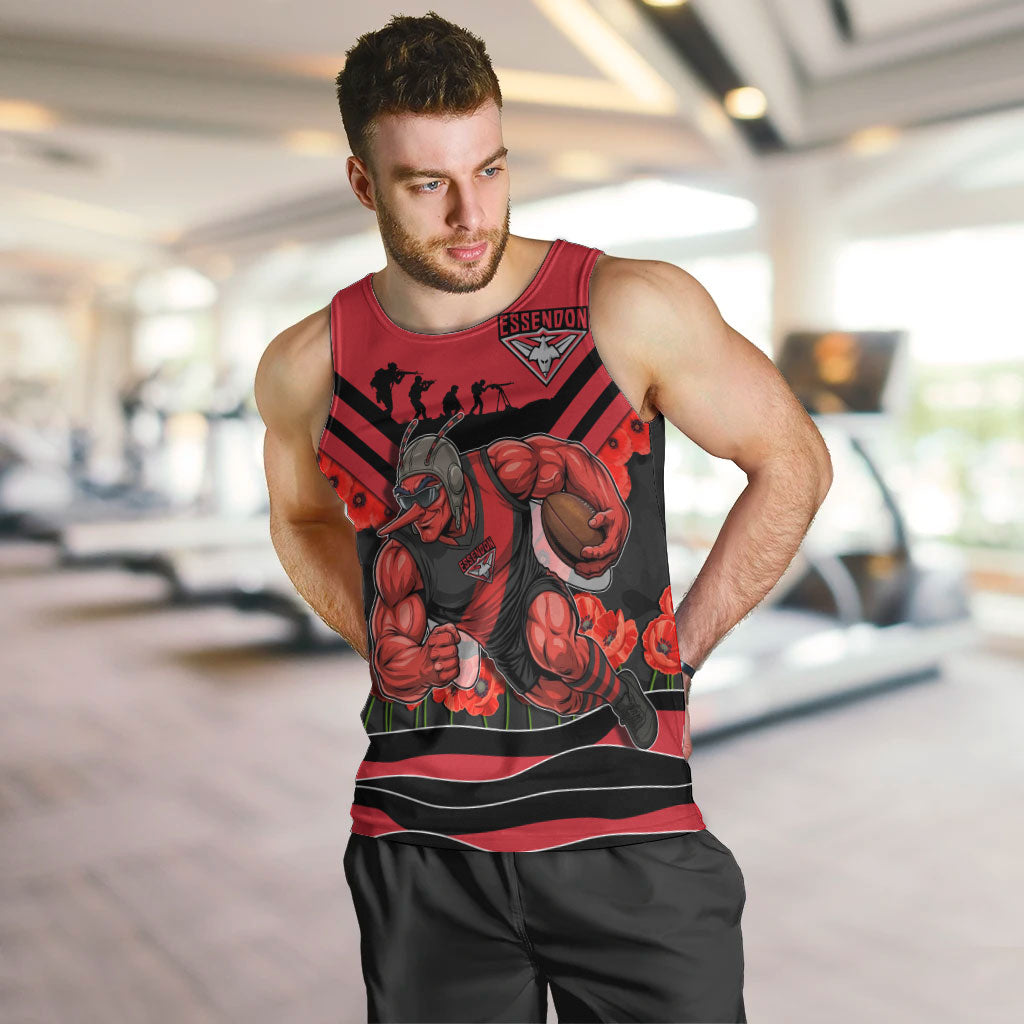 Personalised Essendon Bombers ANZAC Men Tank Top Military Remembrance Australian Football Mascot Camouflage