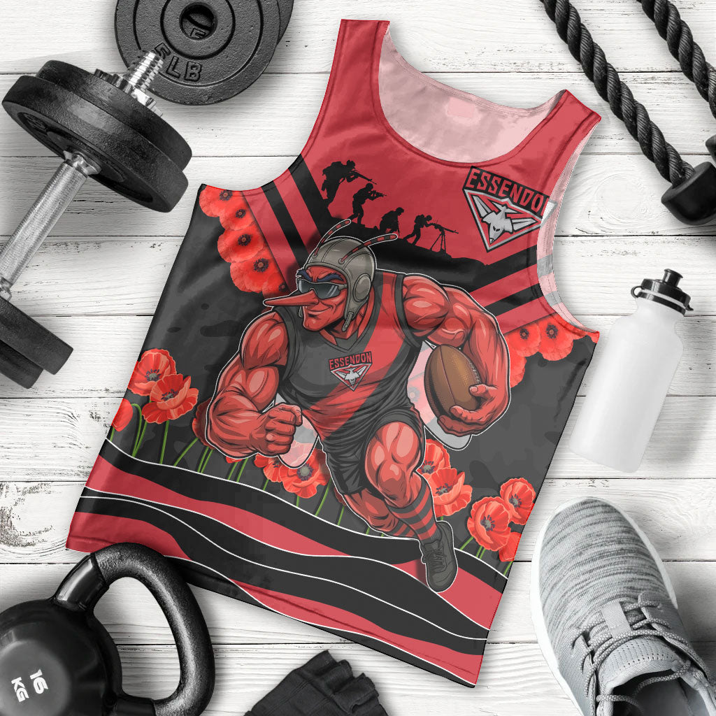 Personalised Essendon Bombers ANZAC Men Tank Top Military Remembrance Australian Football Mascot Camouflage