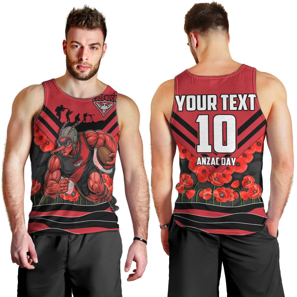 Personalised Essendon Bombers ANZAC Men Tank Top Military Remembrance Australian Football Mascot Camouflage