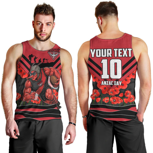 Personalised Essendon Bombers ANZAC Men Tank Top Military Remembrance Australian Football Mascot Camouflage