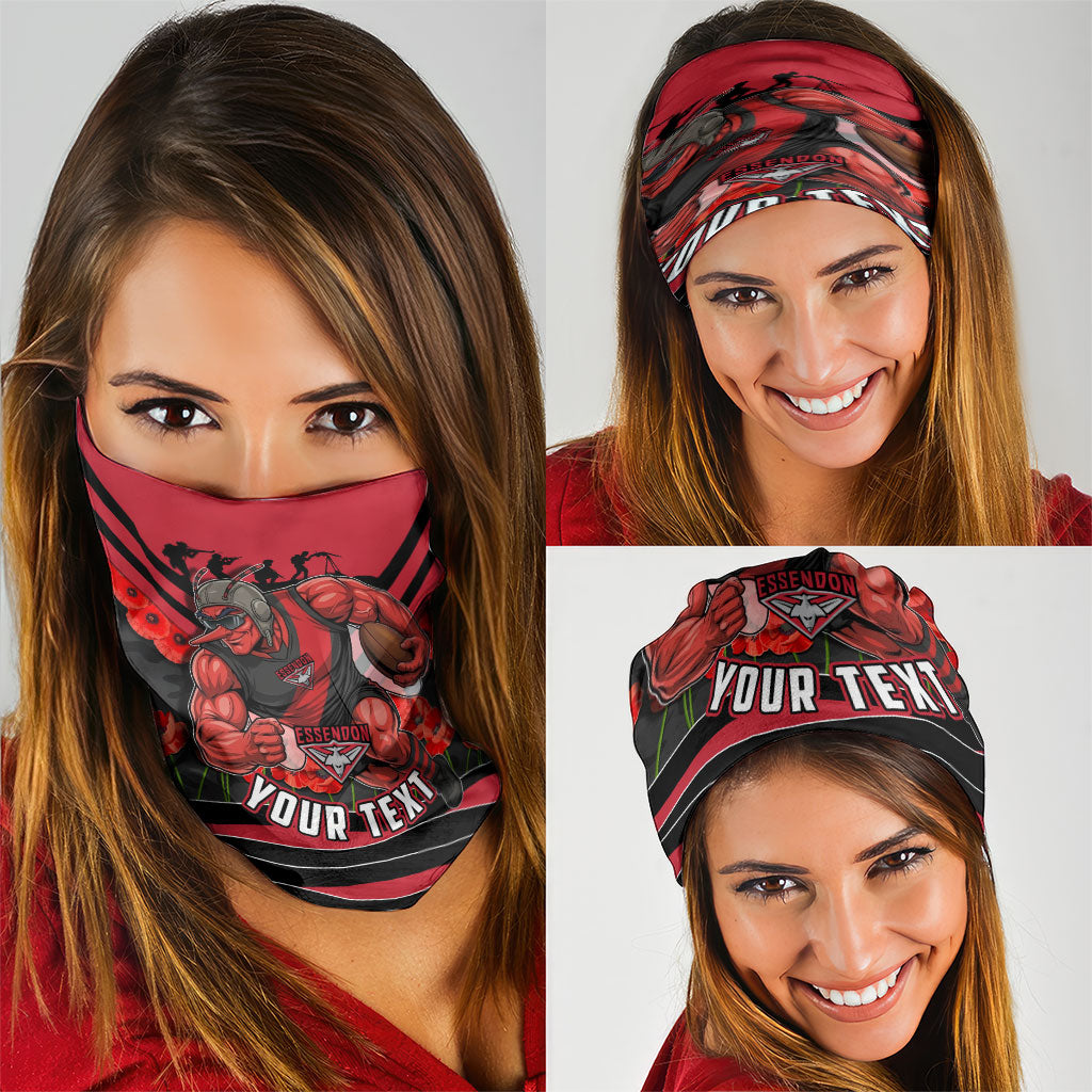 Personalised Essendon Bombers ANZAC Neck Gaiter Military Remembrance Australian Football Mascot Camouflage