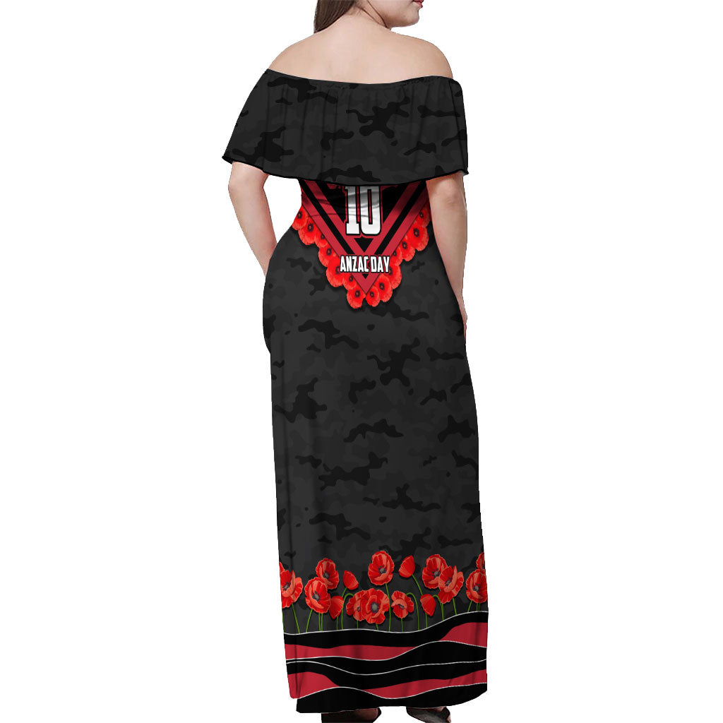 Personalised Essendon Bombers ANZAC Off Shoulder Maxi Dress Military Remembrance Australian Football Mascot Camouflage