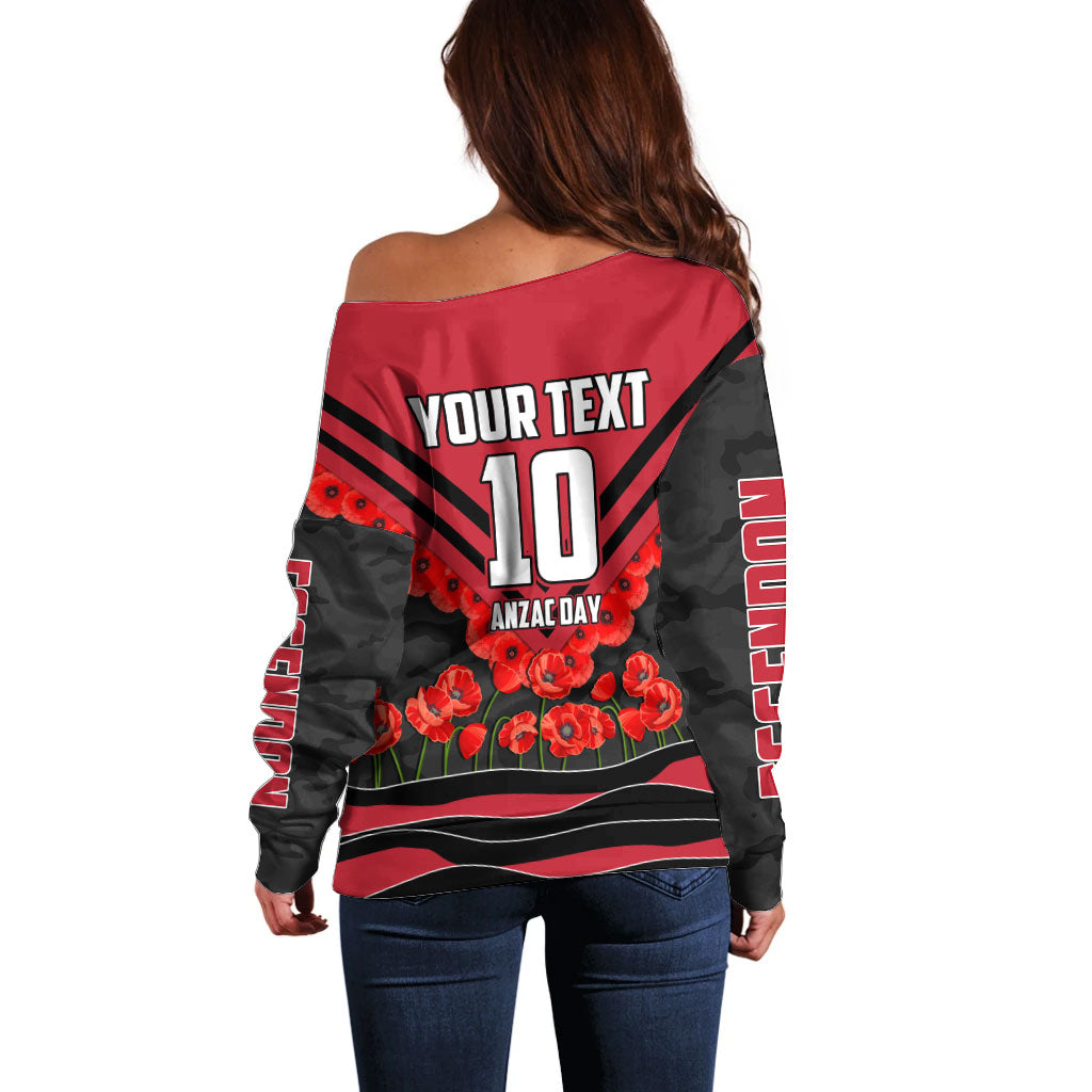 Personalised Essendon Bombers ANZAC Off Shoulder Sweater Military Remembrance Australian Football Mascot Camouflage