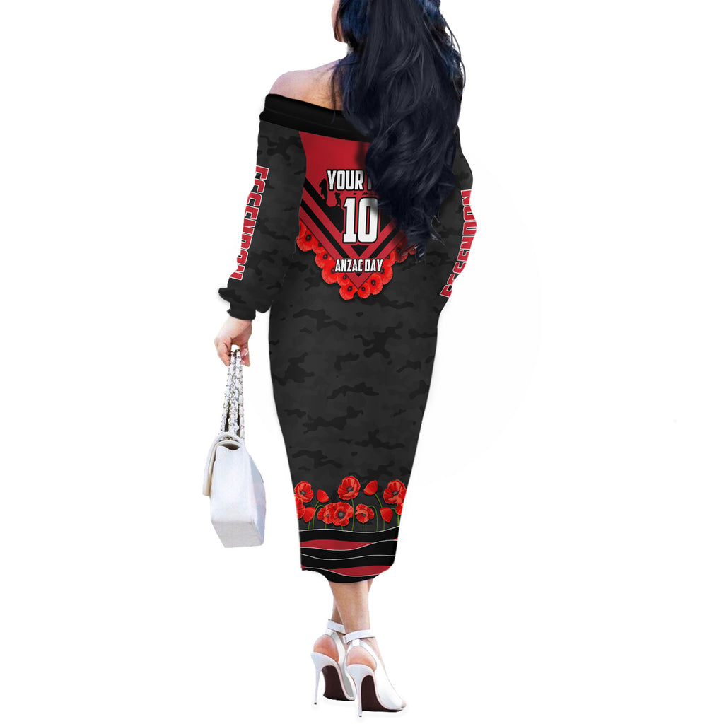 Personalised Essendon Bombers ANZAC Off The Shoulder Long Sleeve Dress Military Remembrance Australian Football Mascot Camouflage