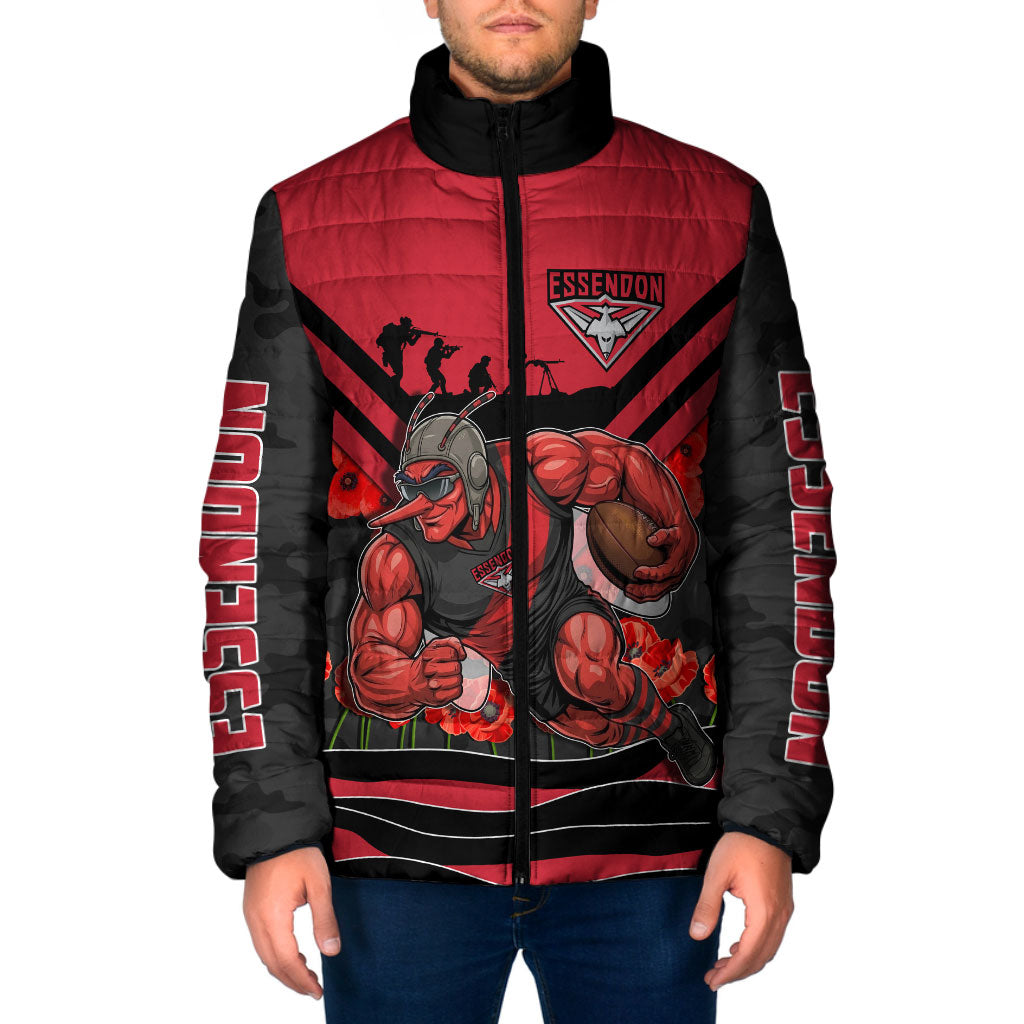 Personalised Essendon Bombers ANZAC Padded Jacket Military Remembrance Australian Football Mascot Camouflage