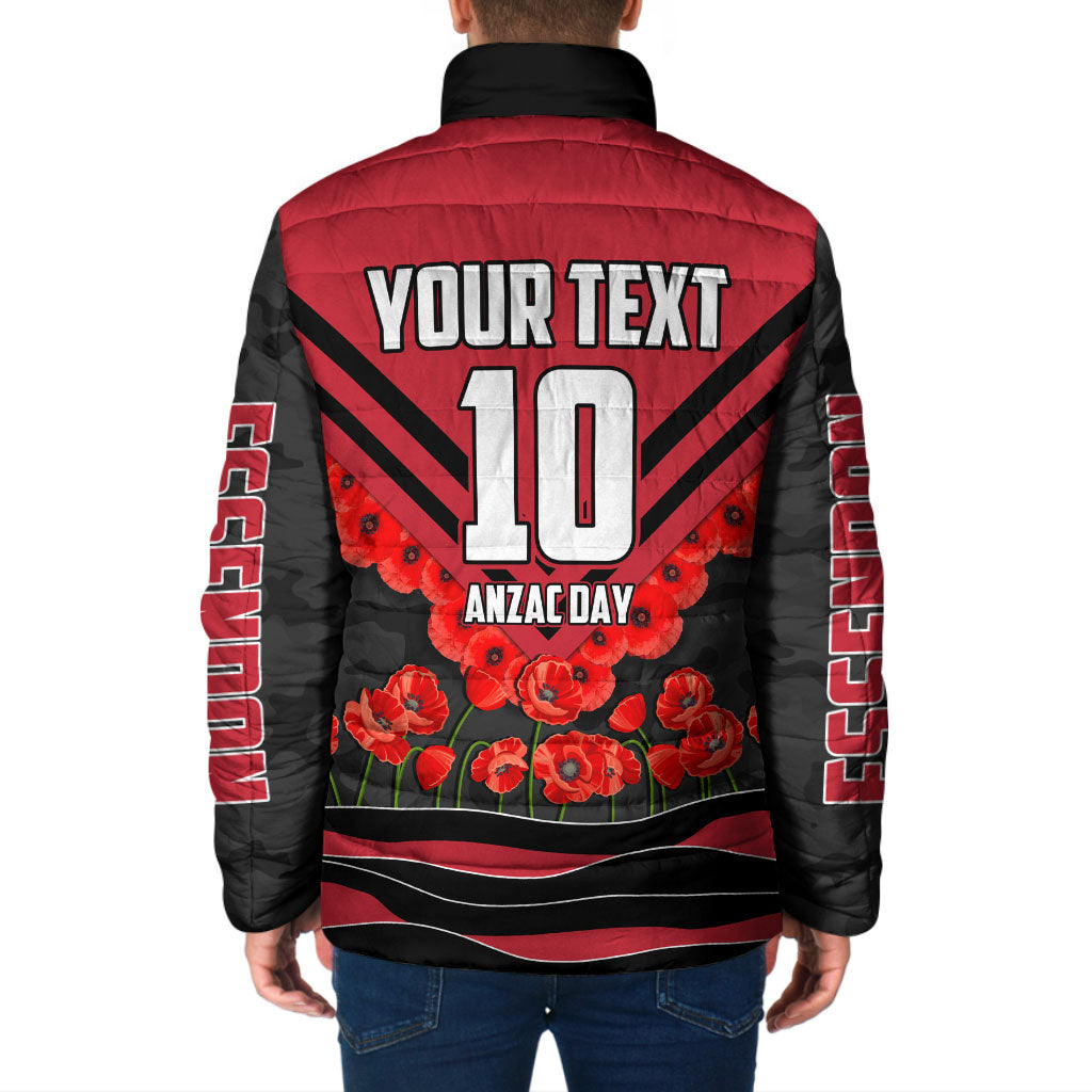 Personalised Essendon Bombers ANZAC Padded Jacket Military Remembrance Australian Football Mascot Camouflage