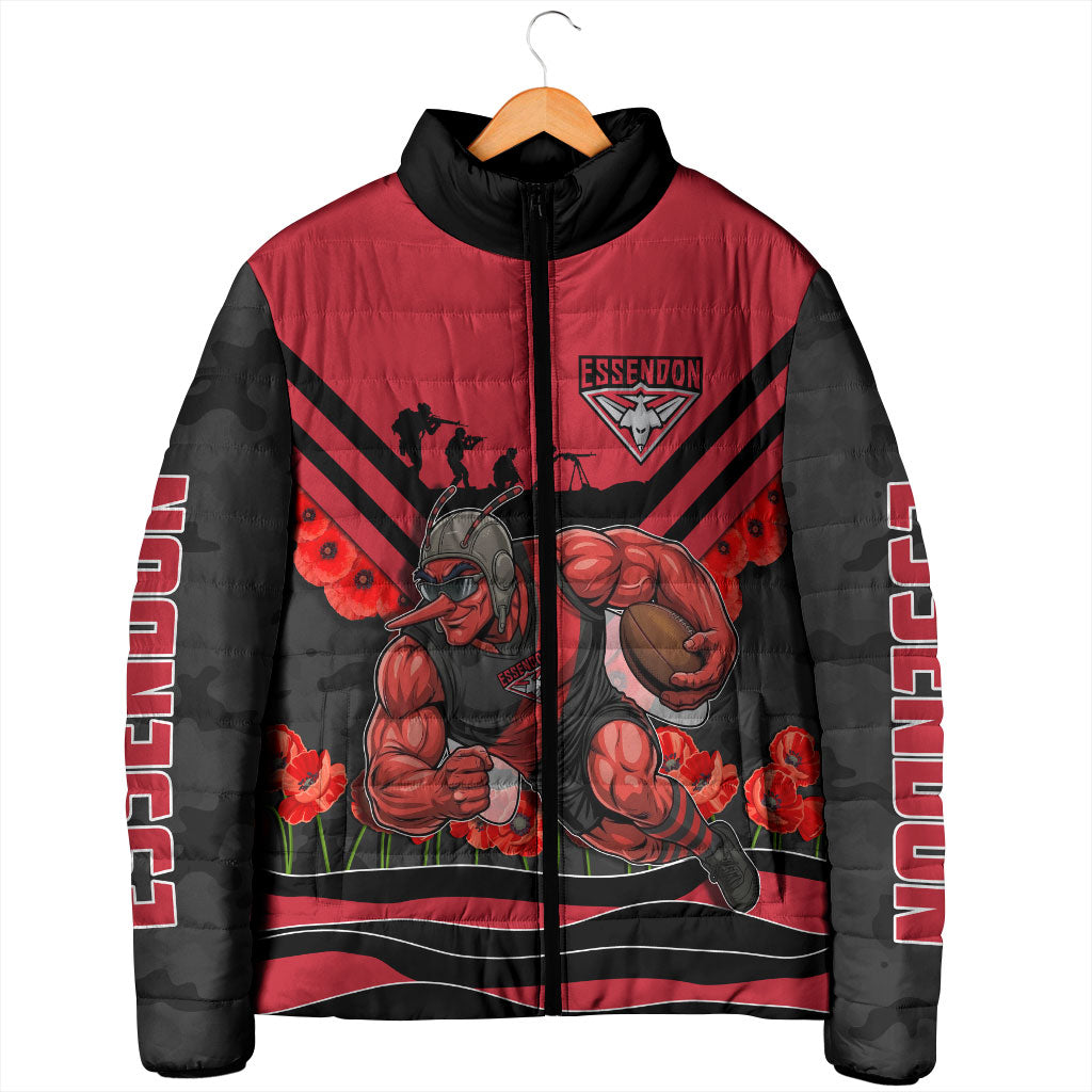 Personalised Essendon Bombers ANZAC Padded Jacket Military Remembrance Australian Football Mascot Camouflage