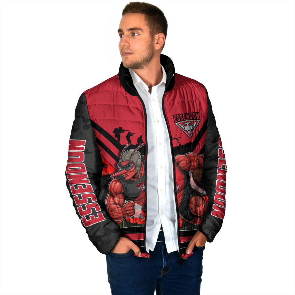 Personalised Essendon Bombers ANZAC Padded Jacket Military Remembrance Australian Football Mascot Camouflage