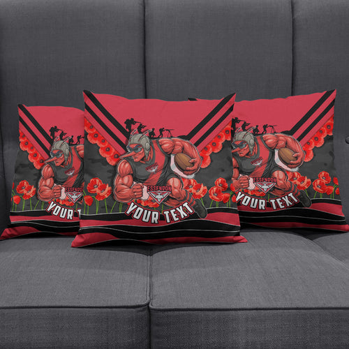 Personalised Essendon Bombers ANZAC Pillow Cover Military Remembrance Australian Football Mascot Camouflage