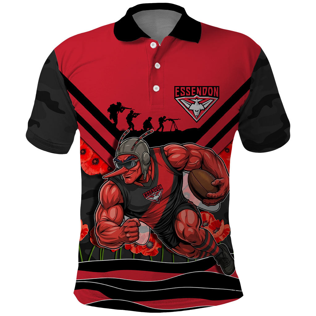 Personalised Essendon Bombers ANZAC Polo Shirt Military Remembrance Australian Football Mascot Camouflage