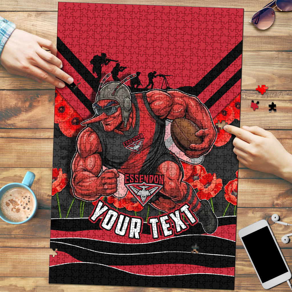 Personalised Essendon Bombers ANZAC Puzzle Military Remembrance Australian Football Mascot Camouflage