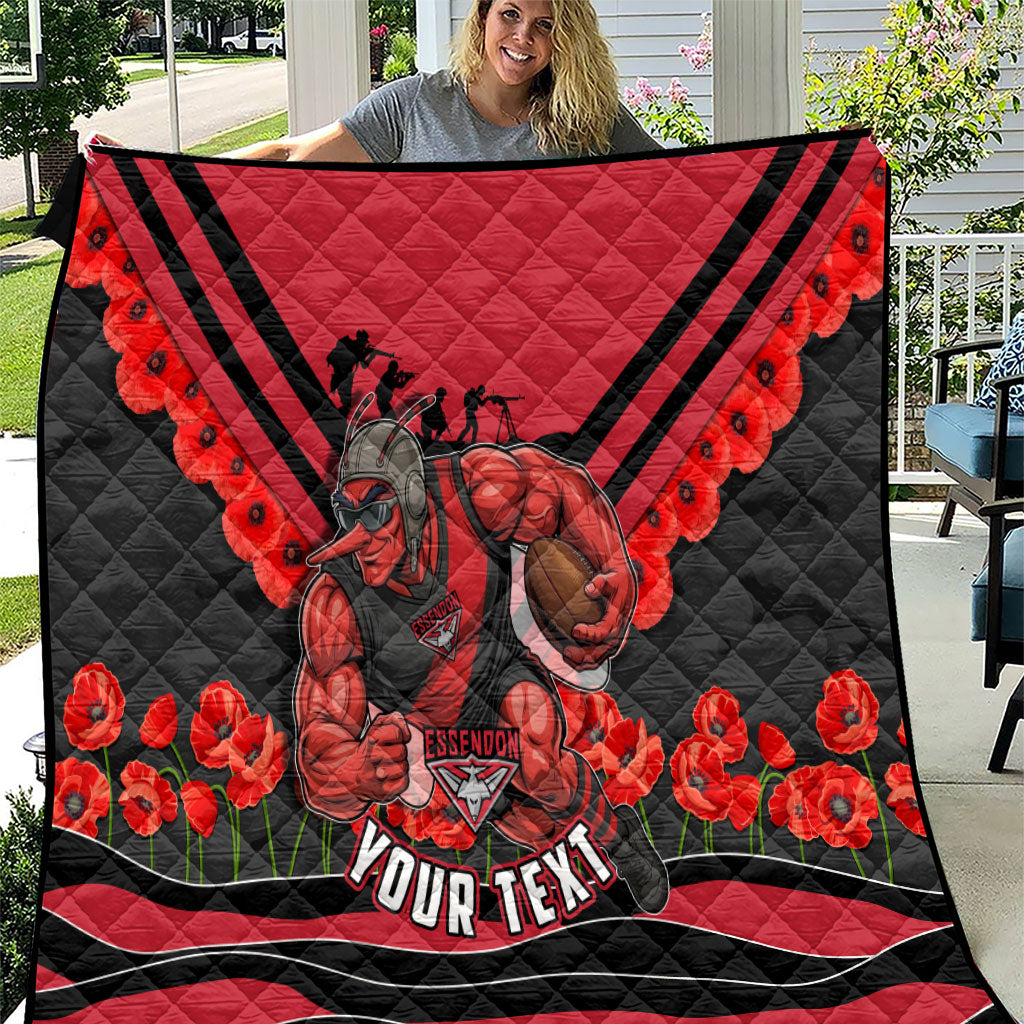 Personalised Essendon Bombers ANZAC Quilt Military Remembrance Australian Football Mascot Camouflage