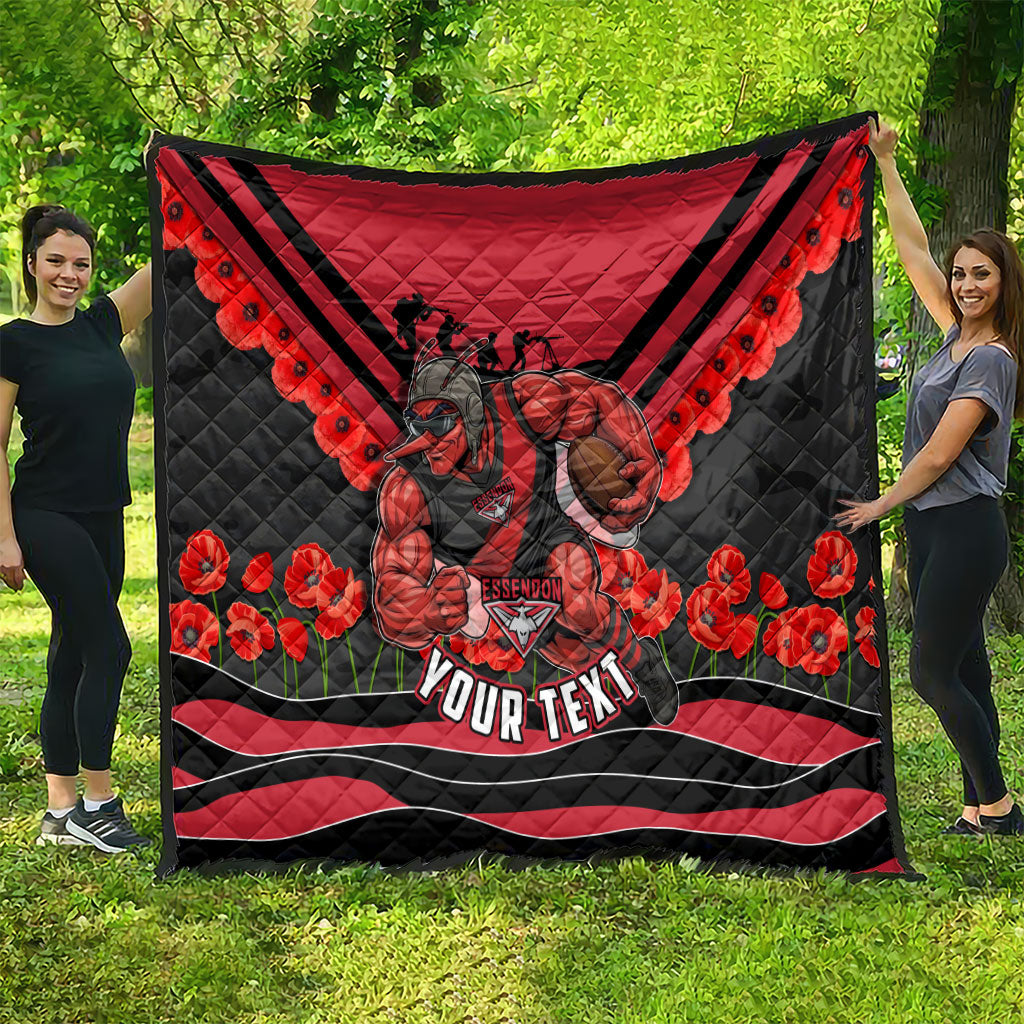 Personalised Essendon Bombers ANZAC Quilt Military Remembrance Australian Football Mascot Camouflage