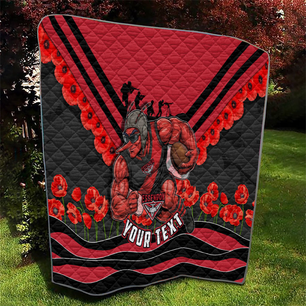 Personalised Essendon Bombers ANZAC Quilt Military Remembrance Australian Football Mascot Camouflage