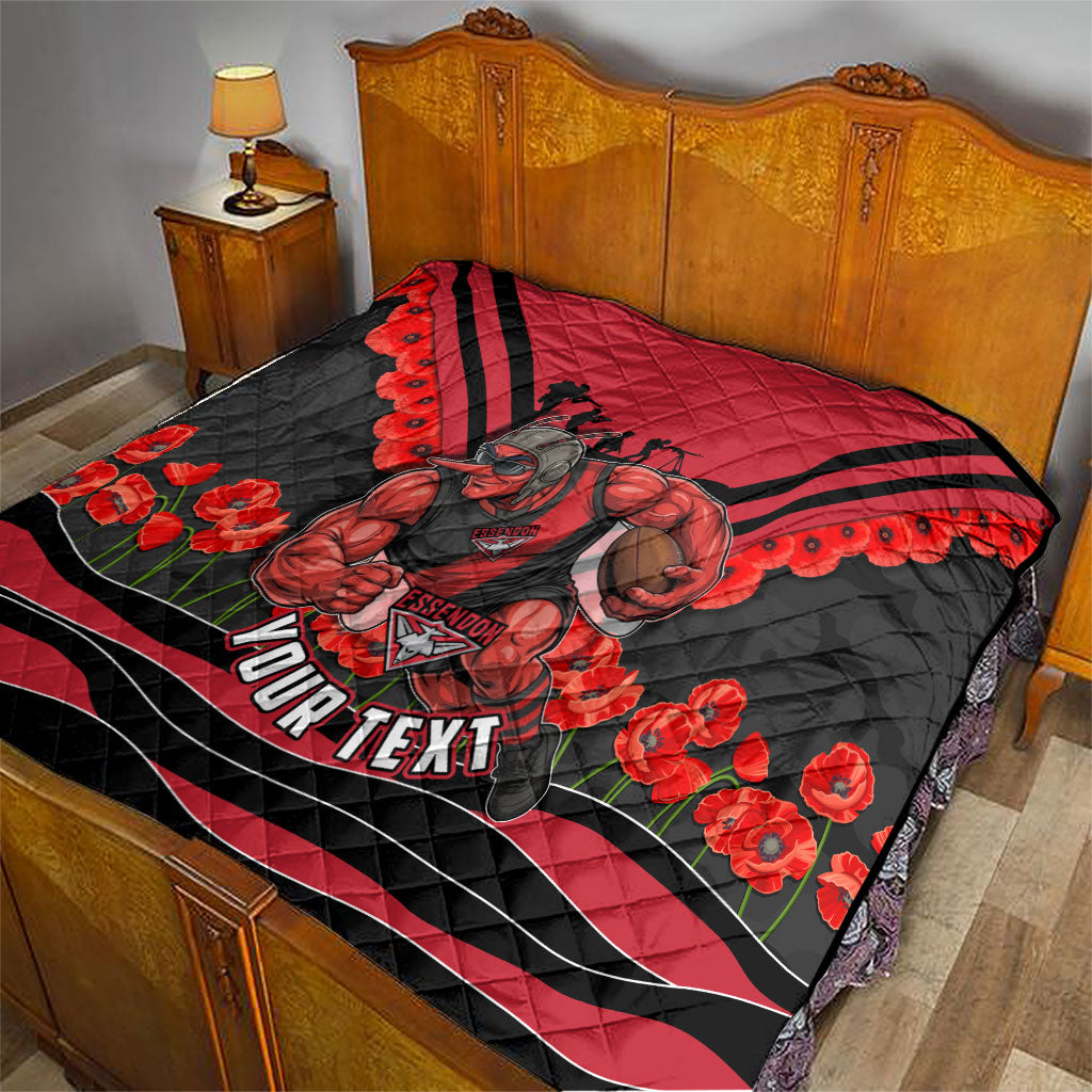 Personalised Essendon Bombers ANZAC Quilt Military Remembrance Australian Football Mascot Camouflage