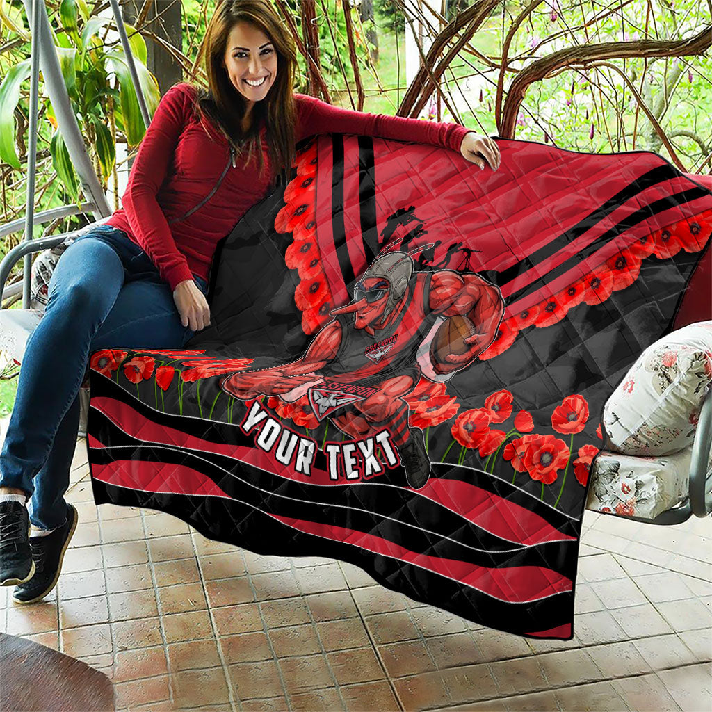 Personalised Essendon Bombers ANZAC Quilt Military Remembrance Australian Football Mascot Camouflage