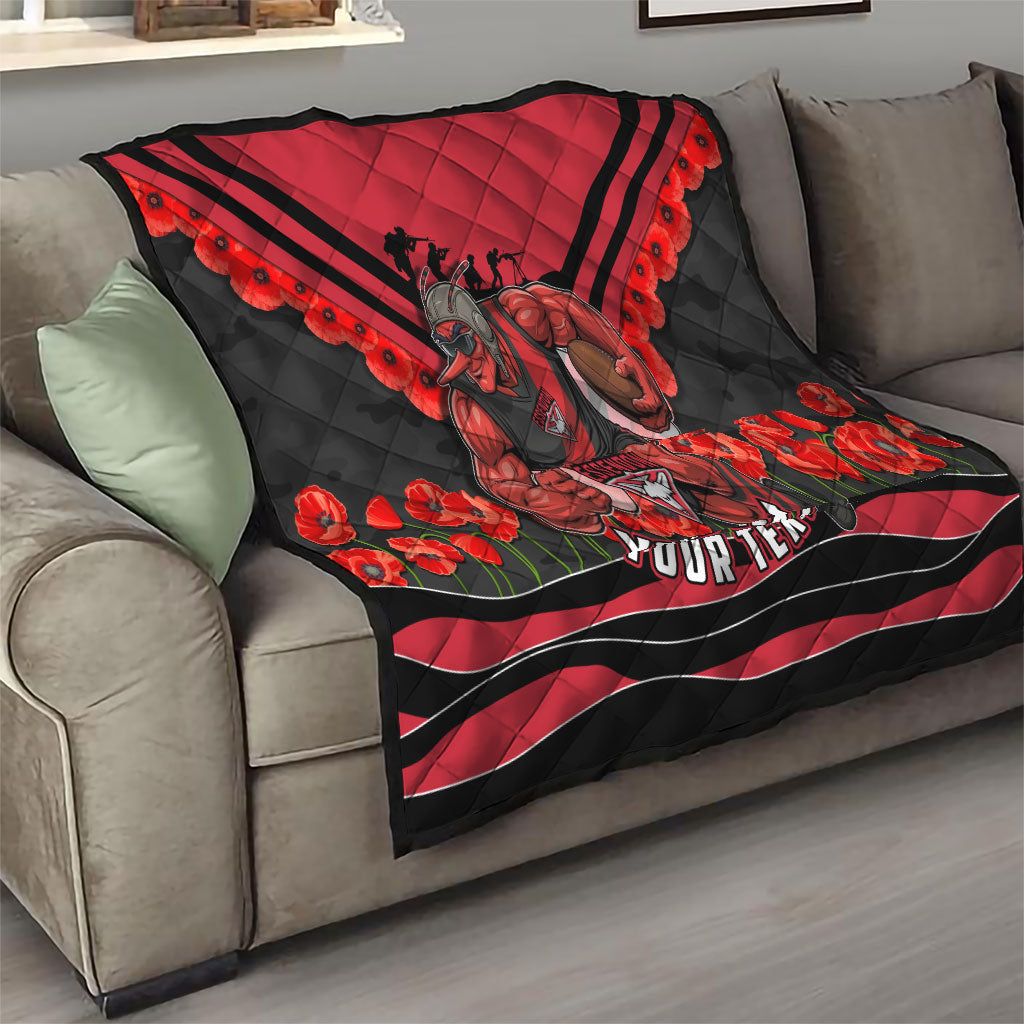 Personalised Essendon Bombers ANZAC Quilt Military Remembrance Australian Football Mascot Camouflage