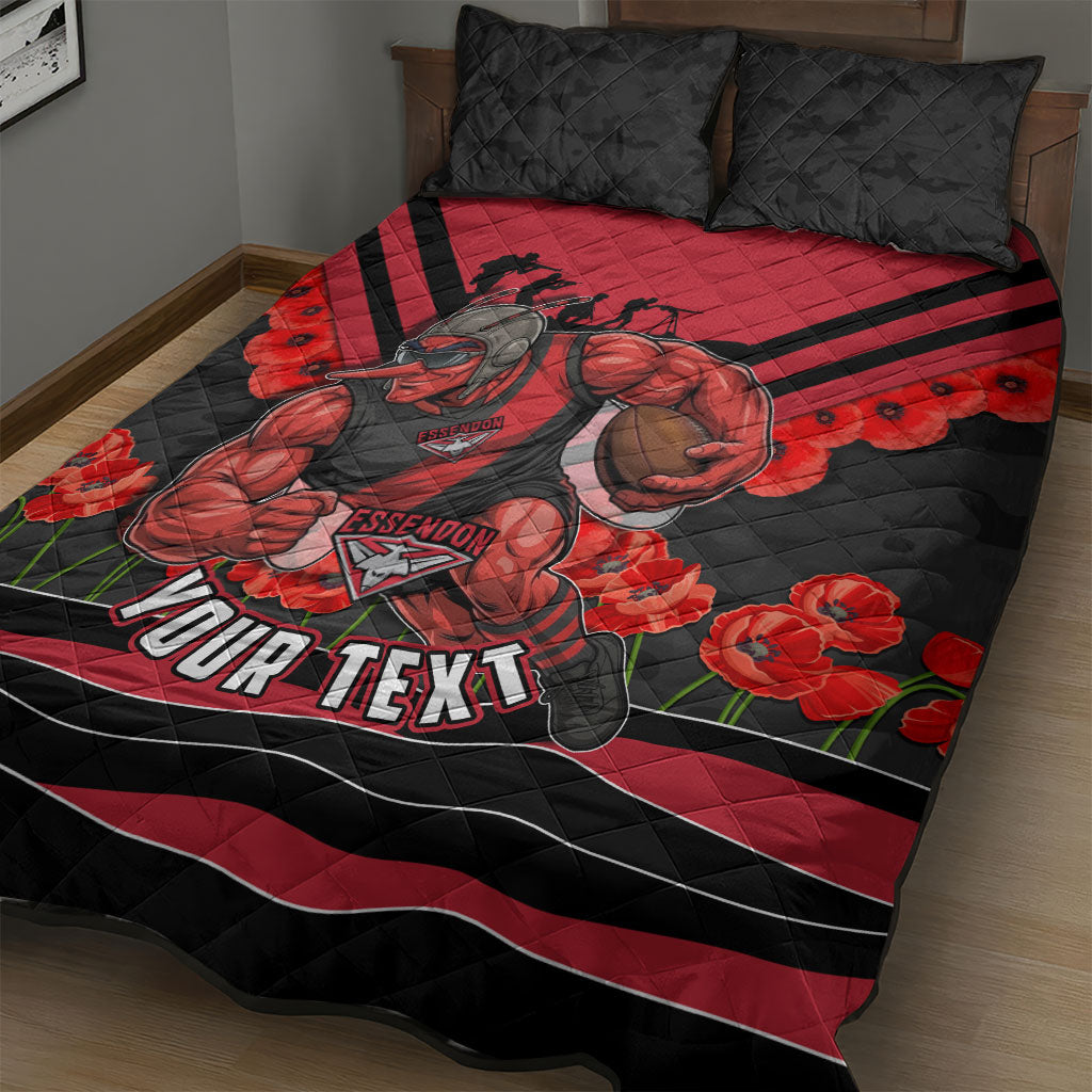 Personalised Essendon Bombers ANZAC Quilt Bed Set Military Remembrance Australian Football Mascot Camouflage