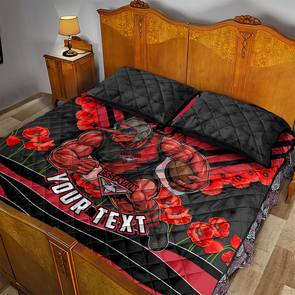 Personalised Essendon Bombers ANZAC Quilt Bed Set Military Remembrance Australian Football Mascot Camouflage