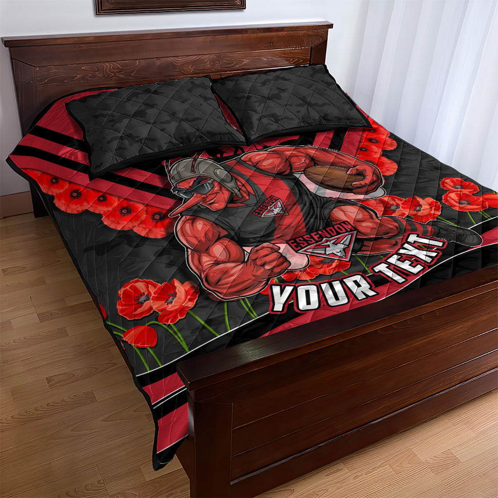 Personalised Essendon Bombers ANZAC Quilt Bed Set Military Remembrance Australian Football Mascot Camouflage