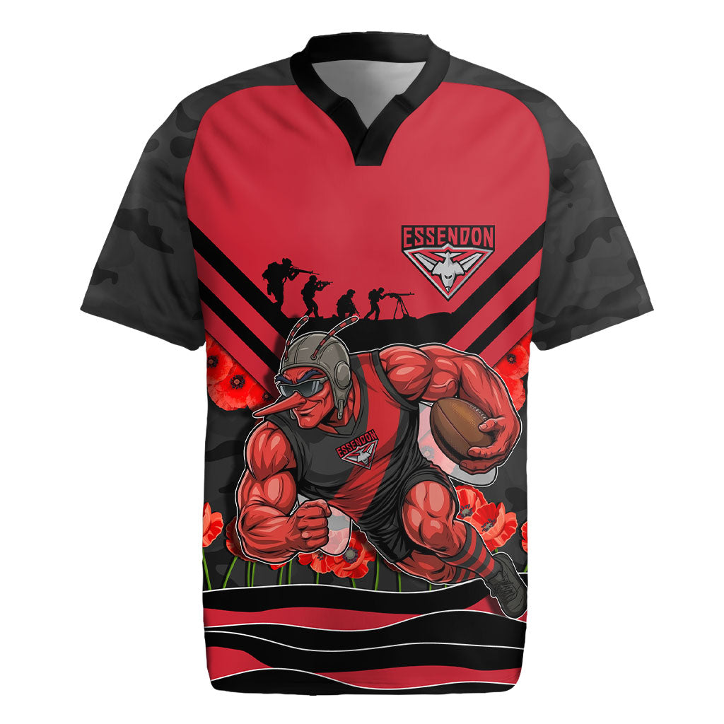 Personalised Essendon Bombers ANZAC Rugby Jersey Military Remembrance Australian Football Mascot Camouflage