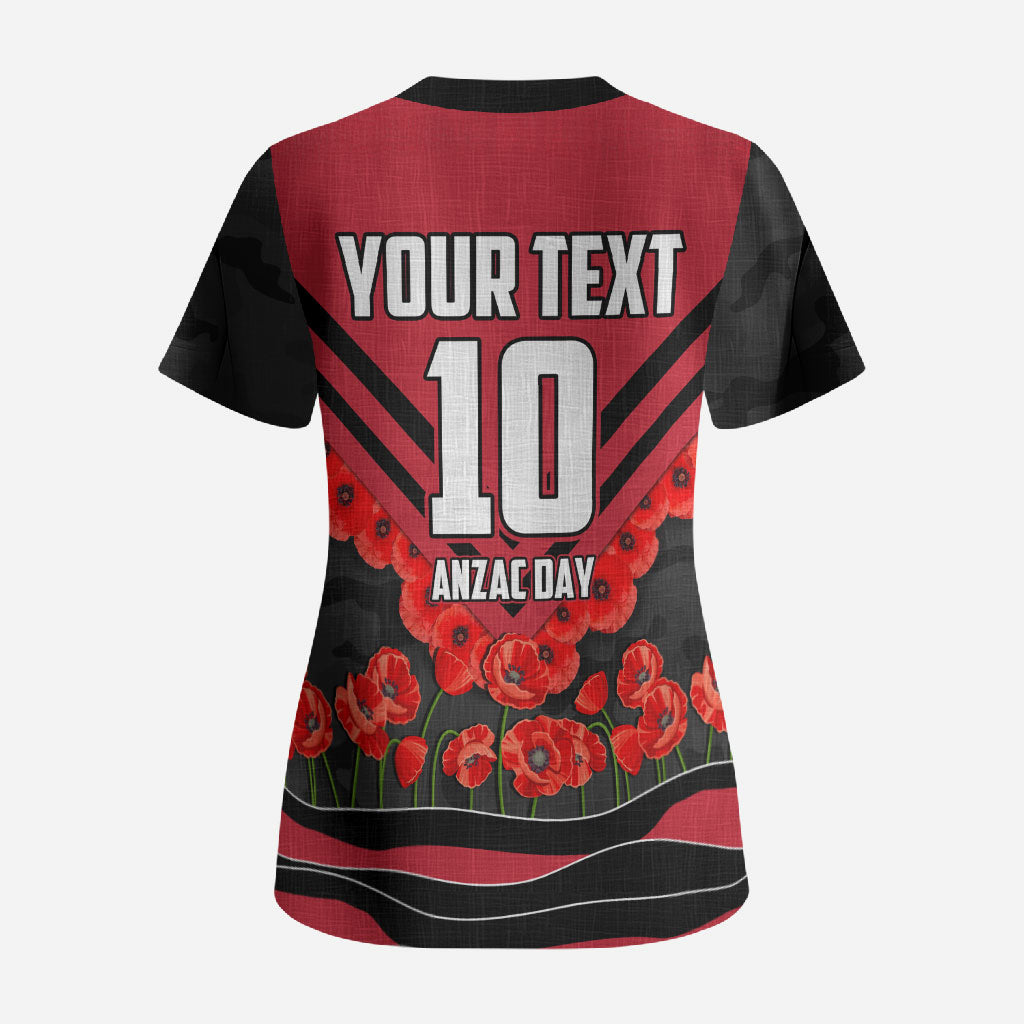 Personalised Essendon Bombers ANZAC Scrub Top Military Remembrance Australian Football Mascot Camouflage
