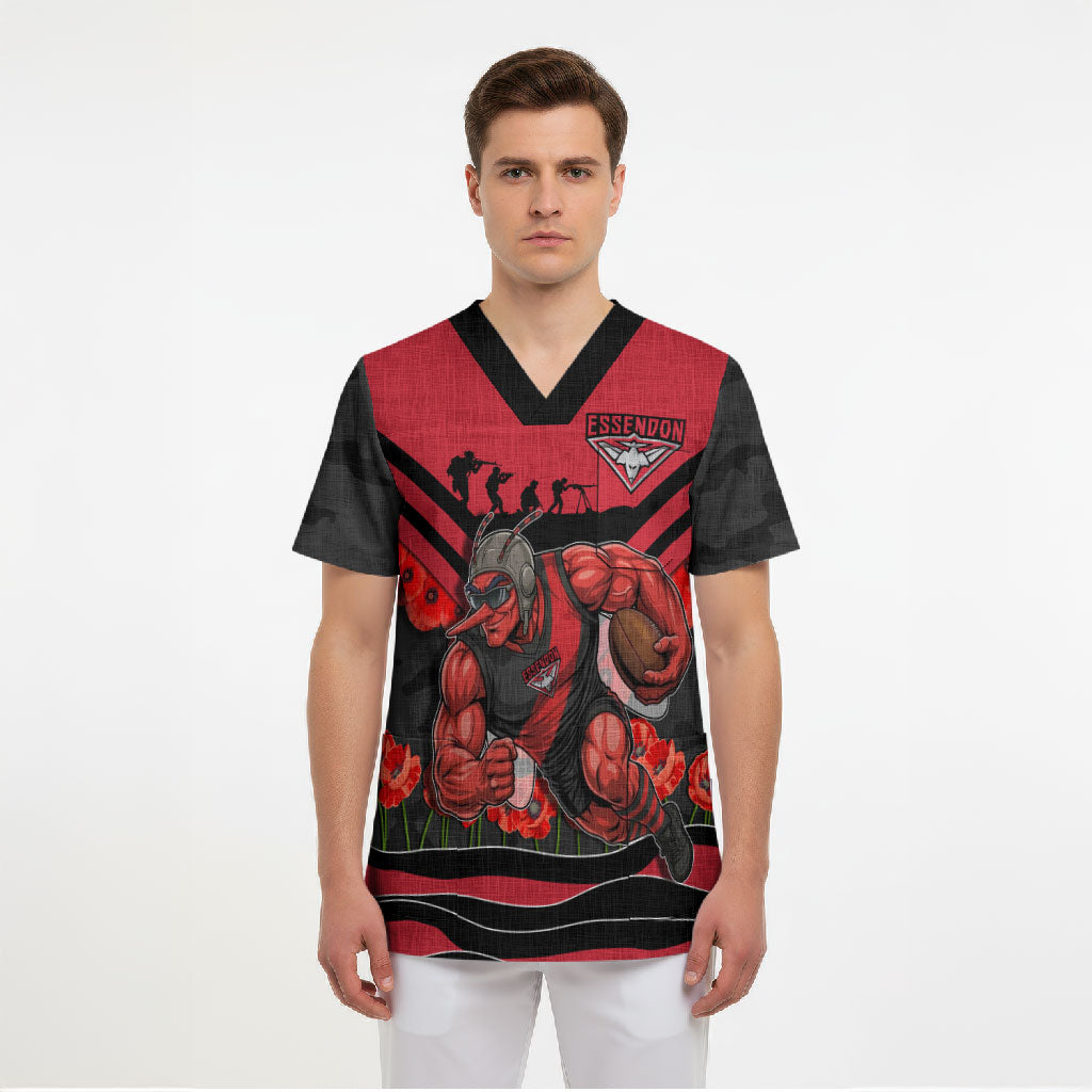 Personalised Essendon Bombers ANZAC Scrub Top Military Remembrance Australian Football Mascot Camouflage