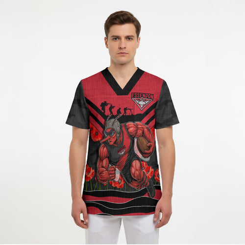 Personalised Essendon Bombers ANZAC Scrub Top Military Remembrance Australian Football Mascot Camouflage