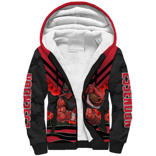 Personalised Essendon Bombers ANZAC Sherpa Hoodie Military Remembrance Australian Football Mascot Camouflage