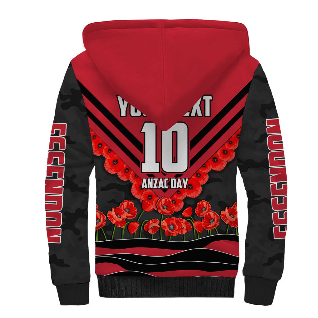 Personalised Essendon Bombers ANZAC Sherpa Hoodie Military Remembrance Australian Football Mascot Camouflage