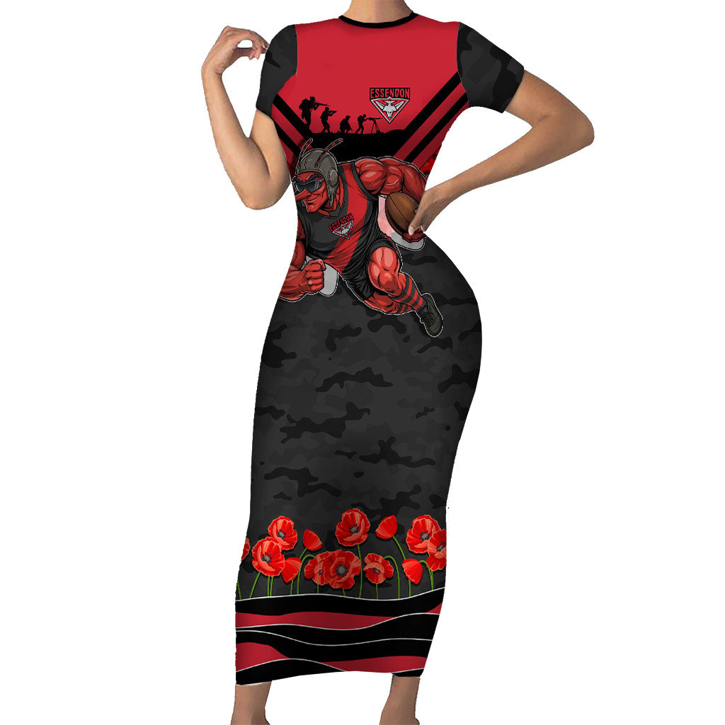 Personalised Essendon Bombers ANZAC Short Sleeve Bodycon Dress Military Remembrance Australian Football Mascot Camouflage